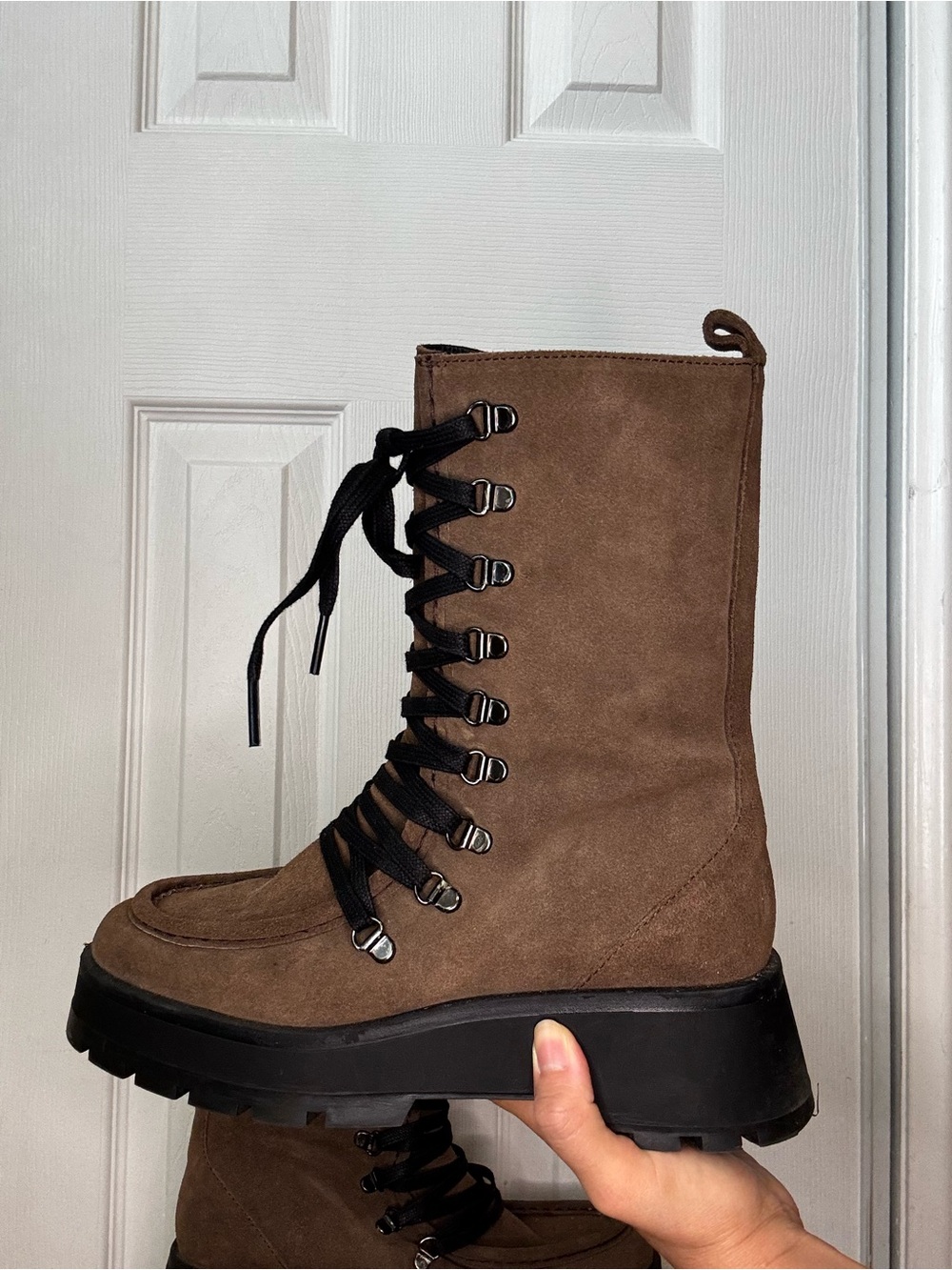 Massimo Dutti Brown Suede Lace-Up Platform Boot - Women
